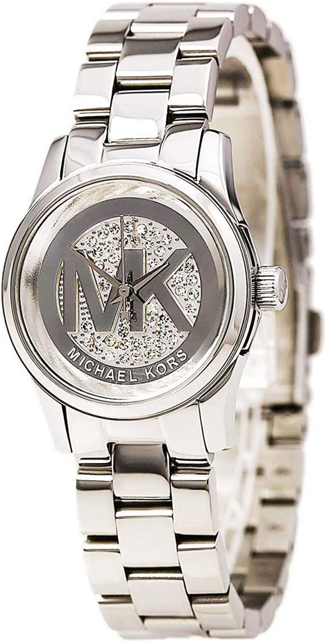 Michael Kors Petite Runway Silver Pave Dial Stainless Steel 